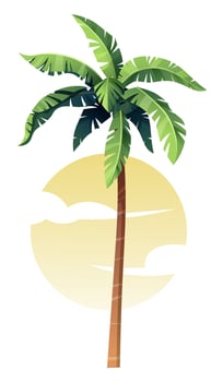 Palm tree on the background of the sun in cartoon style. Summer beach illustration.Suitable for decor, prints, stickers vector