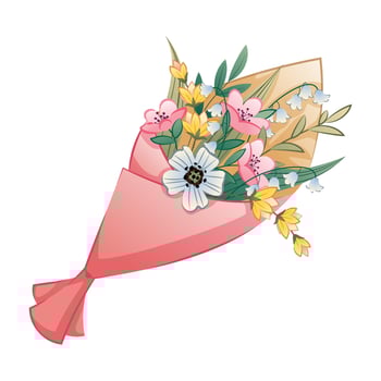 Bouquet of wild flowers on an isolated background. Cartoon illustration of flower arrangement in flat style. Suitable for stickers, posters, postcards, etc. vector