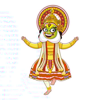 Kathakali Dancer Performing On White Background. vector