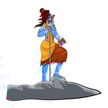 Hindu Mythology Lord Shiva Standing On Rock Illustration. vector
