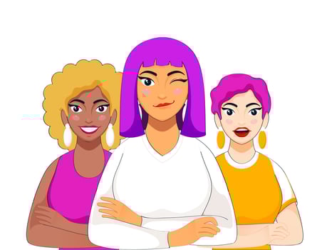 Cheerful Three Young Women Of Different Nationalities On White Background. vector