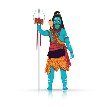Illustration Of Hindu Mythology Lord Shiva Standing With Trident On White Background. vector