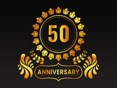 Golden 50th Anniversary Emblem Logo On Black Background. vector
