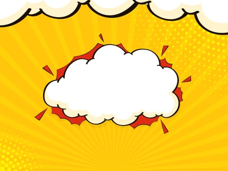 Yellow Rays Dotted Background With Empty Cloud Frame. vector