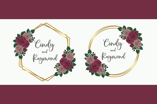 Wedding invitation frame set, floral watercolor Digital hand drawn Maroon Rose Flower design Invitation Card Template vector