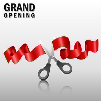 Grand opening with red ribbon and scissors, Vector Illustration