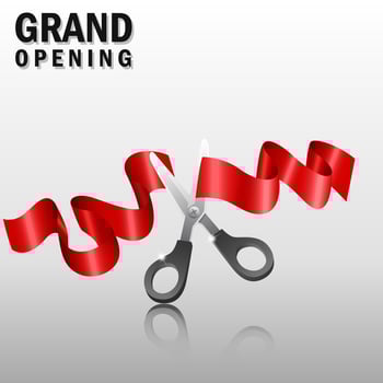 Grand opening with red ribbon and scissors, Vector Illustration