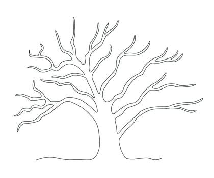 abstract Sprawling Tree without Leaves, Oak Continuous One Line Drawing vector