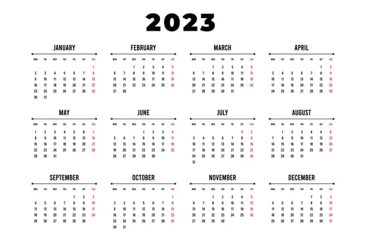 Calendar template 2023 set. english square calender vector. calanar vector design 2023