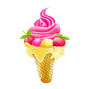 Watercolor and drawing for fresh sweet colorful strawberry and vanilla ice cream. Digital painting of homemade bakery, dessert and food illustration. png