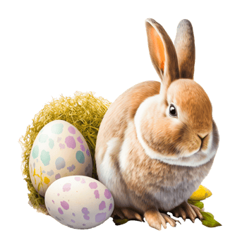 Easter bunny mockup with painted eggs png
