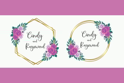 Wedding invitation frame set, floral watercolor Digital hand drawn Purple Anemone Flower design Invitation Card Template vector