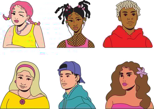 Set of girls and women with different hairstyles. Vector illustration.