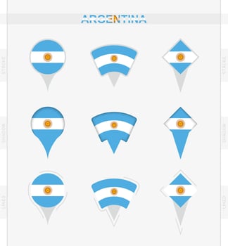 Argentina flag, set of location pin icons of Argentina flag. vector