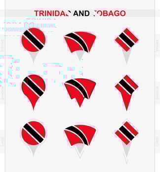 Trinidad and Tobago flag, set of location pin icons of Trinidad and Tobago flag. vector