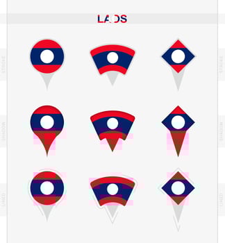 Laos flag, set of location pin icons of Laos flag. vector