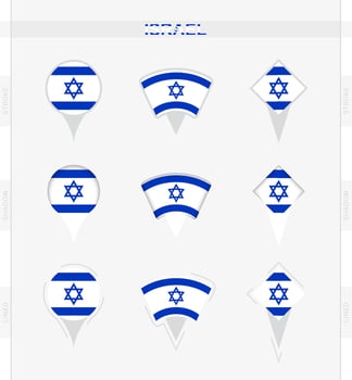 Israel flag, set of location pin icons of Israel flag. vector