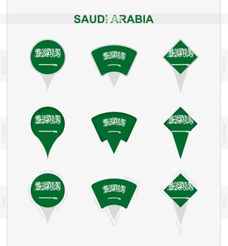 Saudi Arabia flag, set of location pin icons of Saudi Arabia flag. vector
