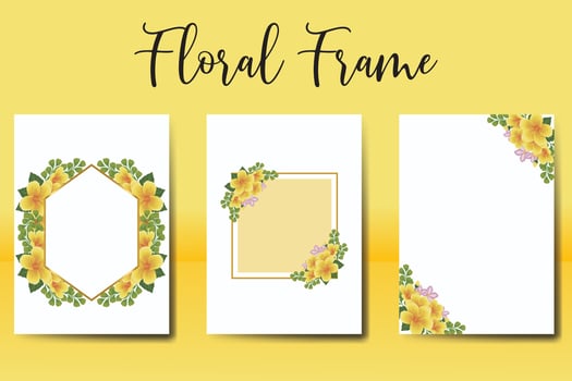 Wedding invitation frame set, floral watercolor Digital hand drawn Yellow Hibiscus Flower design Invitation Card Template vector