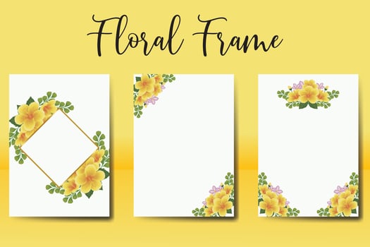 Wedding invitation frame set, floral watercolor Digital hand drawn Yellow Hibiscus Flower design Invitation Card Template vector