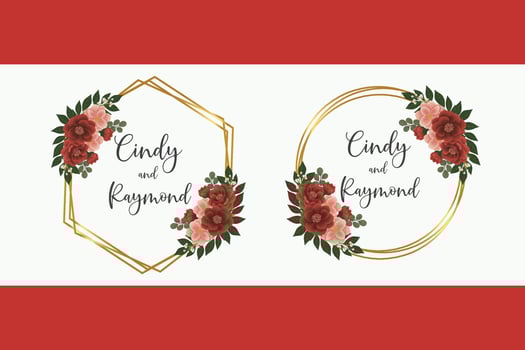 Wedding invitation frame set, floral watercolor Digital hand drawn red camellia Flower design Invitation Card Template vector
