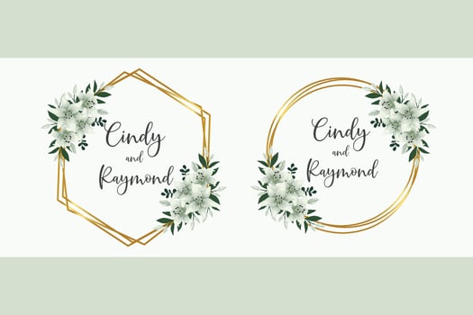 Wedding invitation frame set, floral watercolor Digital hand drawn White Lily Flower design Invitation Card Template vector