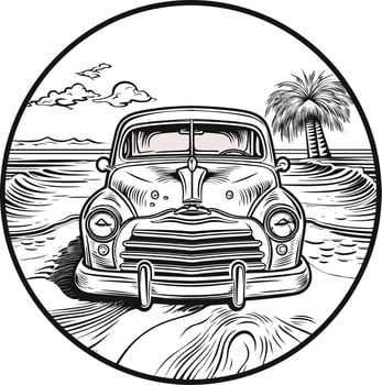 car in front of a Beach Hand drawn illustration, car Hand drawn illustration design, car Hand drawn illustration for t-shirt design vector