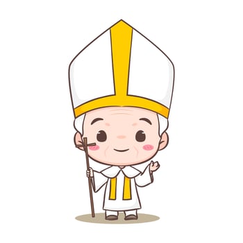 Cute Pope cartoon character. Happy smiling catholic priest mascot character. Christian religion concept design. Isolated white background. vector art illustration.
