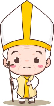 Cute Pope cartoon character. Happy smiling catholic priest mascot character. Christian religion concept design. Isolated white background. vector art illustration