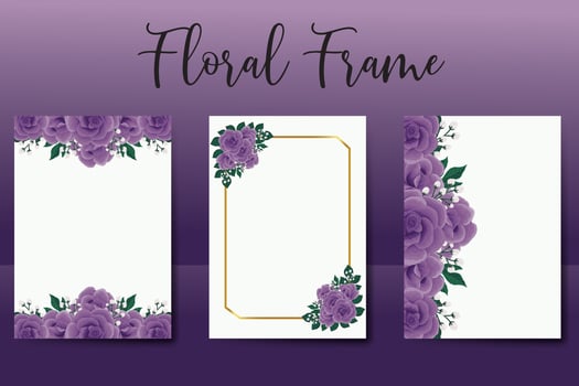 Wedding invitation frame set, floral watercolor Digital hand drawn Purple Rose Flower design Invitation Card Template vector
