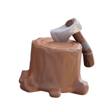 3d Illustration of ax sticking out in wood png
