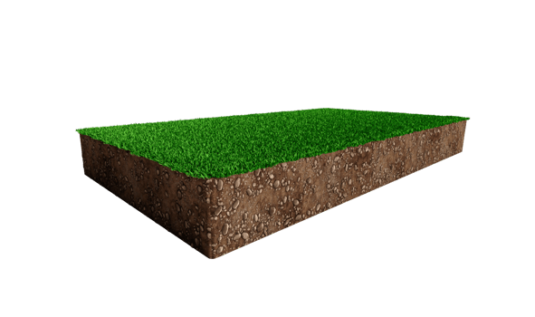 Rectangle soil ground cross section with earth land and green grass, realistic rectangle cutaway terrain floor 3d illustration png