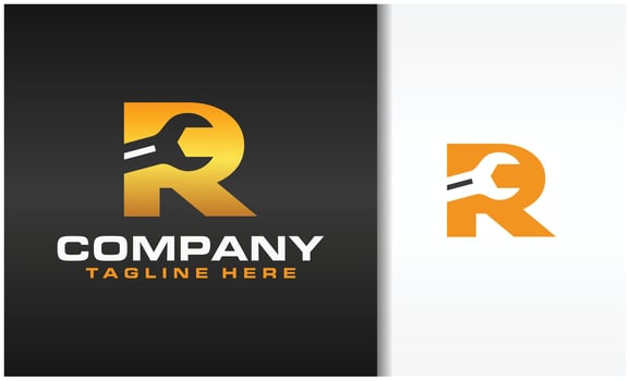 initial letter R wrench logo vector