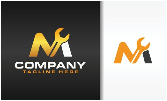 initial M wrench logo vector