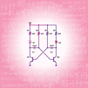 A circuit diagram with the number of components labeled for Physics abstract vector background.