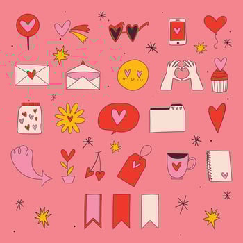 Love Valentine Vintage Hand Drawn Set vector