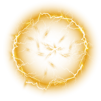 Yellow Ball lightning. Abstract electric lightning strike. Light flash, thunder, spark. PNG. png