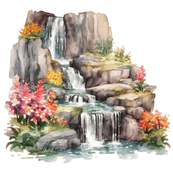 Waterfall watercolor clipart, png