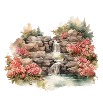 Waterfall watercolor clipart, png