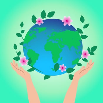 Save the world, peace or ecology, sustainability and environmental protection, world care and support concept, hands holding planet earth with care and other cover to protect vector