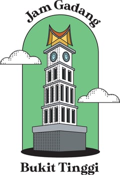 Unique and iconic, the Jam Gadang clock tower illustration captures the essence of Minangkabau culture with intricate details and bold colors vector