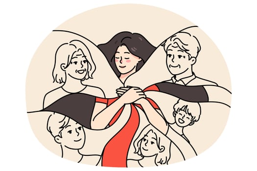 Happy woman feel emotionally attached to close family vector