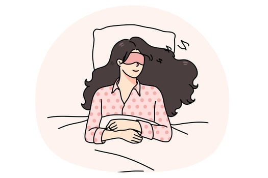 Calm woman lying in bed sleeping at night vector