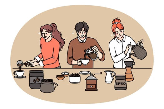 Diverse baristas making alternative ways of coffee vector