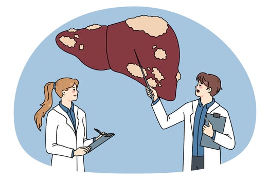 Doctors examine sick patient liver vector