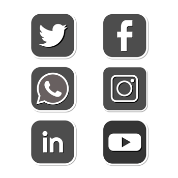 A set of social media icons Facebook,Twitter,Instagram,Whatsapp,Youtube and linkedin in gray color png