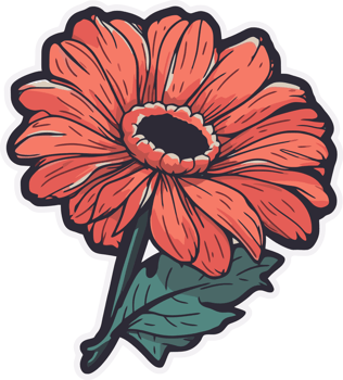 retro single red flower, floral decorative illustration for sticker and printing png