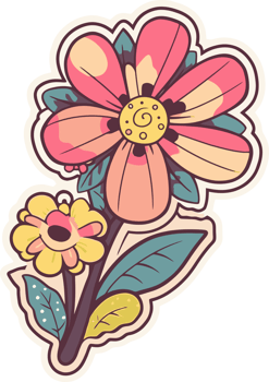 abstract flower art, floral decorative illustration for sticker and printing png