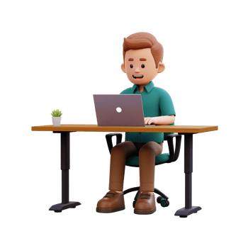 3d male character working on a laptop png