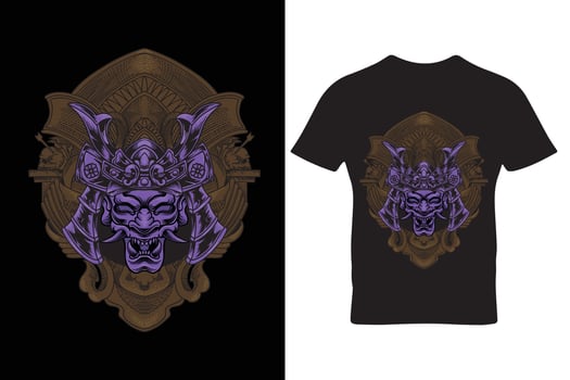 onimask samurai helmet illustration with engraving ornament vector